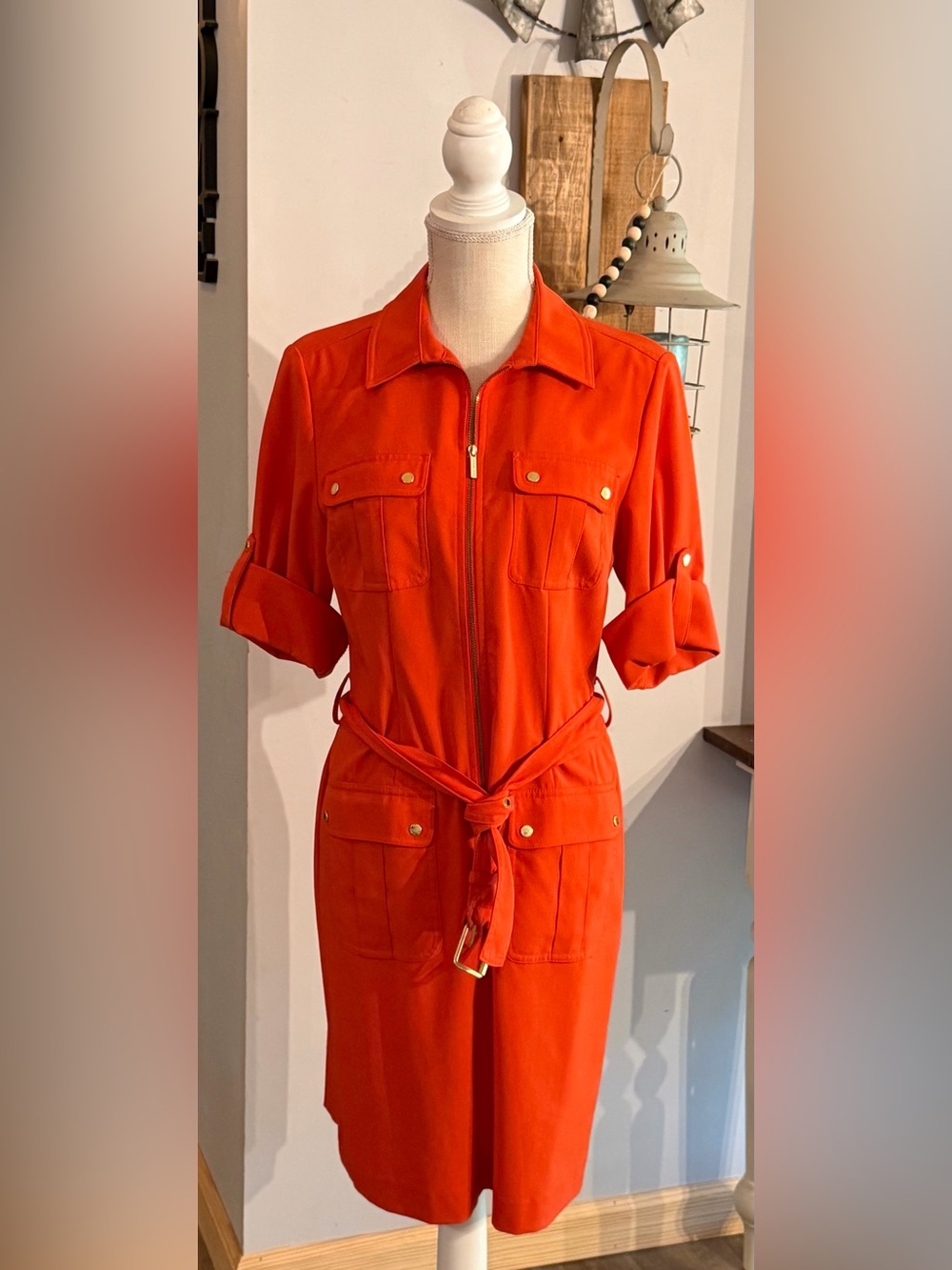 Michael Kors Bright Orange Utility Shirt Dress Jacket